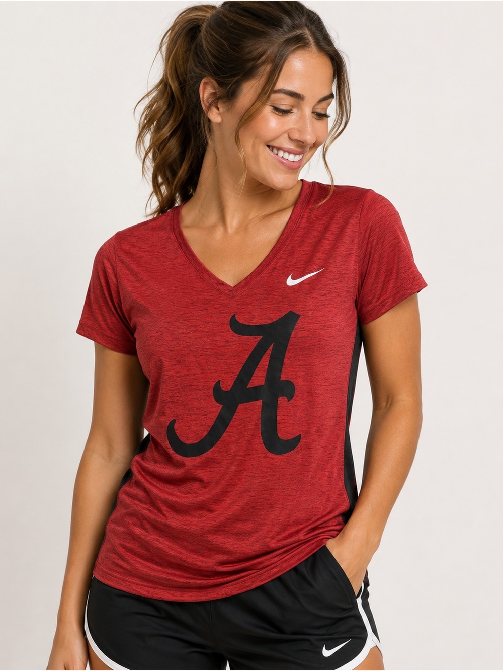 Nike Alabama Crimson Tide Dri-FIT V-Neck Shirt Women’s M Crimson Black